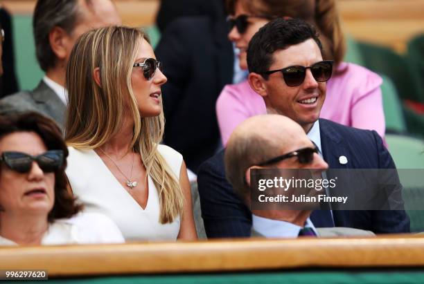 Rory McIlroy and Erica Stoll attend day nine of the Wimbledon Lawn Tennis Championships at All England Lawn Tennis and Croquet Club on July 11, 2018...