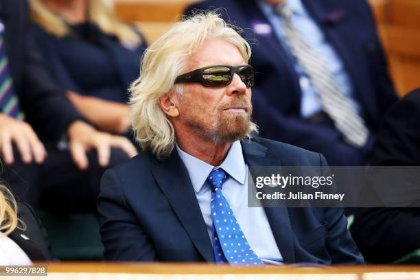 Sir Richard Branson attends day nine of the Wimbledon Lawn Tennis Championships at All England Lawn Tennis and Croquet Club on July 11, 2018 in...