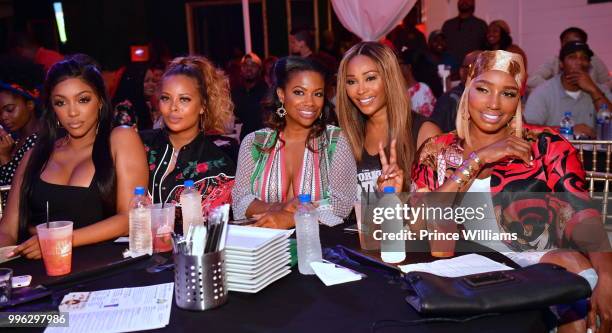 Porsha Williams, Eva Marcille, Kandi Burruss, Cynthia Bailey and Nene leakes attend ATL Live On The Park season IX at Park Tavern on July 10, 2018 in...