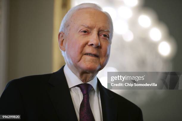 Senate Finance Committee Chairman Orrin Hatch waits in the Senate President pro tempore office for the arrival of Judge Brett Kavanaugh in the U.S....