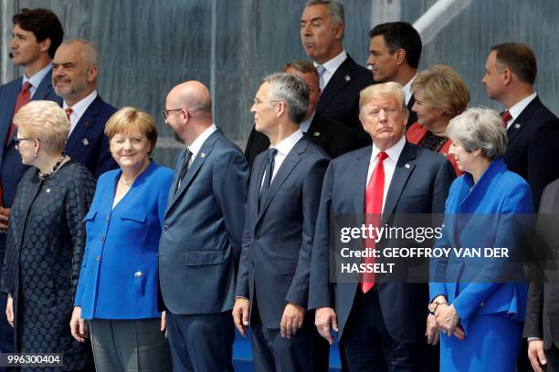 Lithuania's President Dalia Grybauskaite, German Chancellor Angela Merkel, Belgium's Prime Minister Charles Michel, NATO Secretary General Jens...