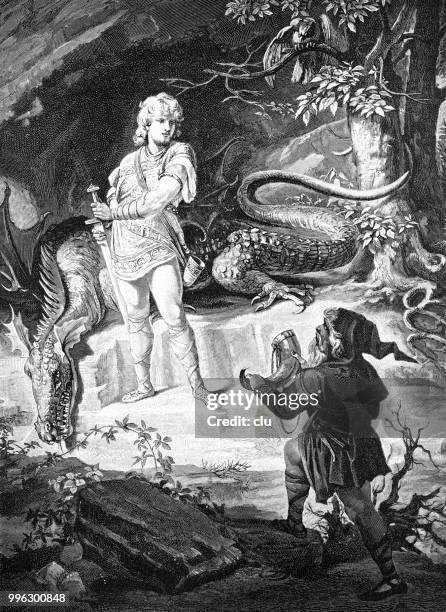 sigurd und mime - mythologische gestalt stock-grafiken, -clipart, -cartoons und -symbole