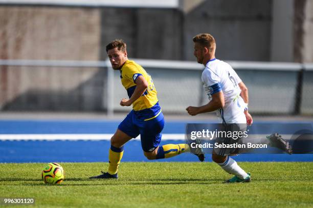 Thomas Robinet of Sochaux and Jeremy Grimm of Strasbourg during the Friendly match between Sochaux and Strasbourg on July 10, 2018 in Belfort, France.
