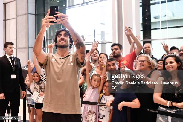 Mattia Perin during a Juventus Press Conference at Juventus Allianz Stadium on July 11, 2018 in Turin, Italy.