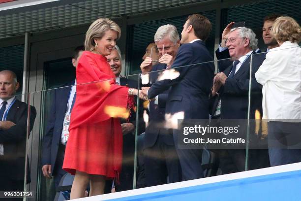 Queen Mathilde of Belgium, King Philippe of Belgium, President of France Emmanuel Macron during the 2018 FIFA World Cup Russia Semi Final match...