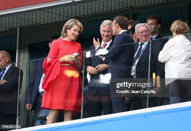 Queen Mathilde of Belgium, King Philippe of Belgium, President of France Emmanuel Macron during the 2018 FIFA World Cup Russia Semi Final match...