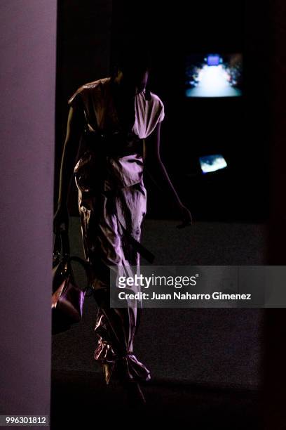 Model is seen backstage during the Marcos Luengo fashion show during the Mercedes-Benz Fashion Week Madrid Spring/Summer 2019 at IFEMA on July 11,...
