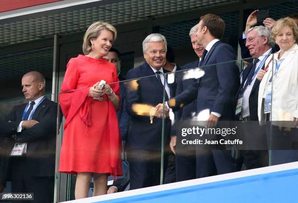 Queen Mathilde of Belgium, King Philippe of Belgium, Vice Prime Minister of Belgium and Foreign Affairs Minister Didier Reynders saluting President...