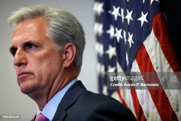 Rep. Kevin McCarthy , House Majority Leader, looks on during a news conference following a House Republican conference meeting July 11, 2018 on...