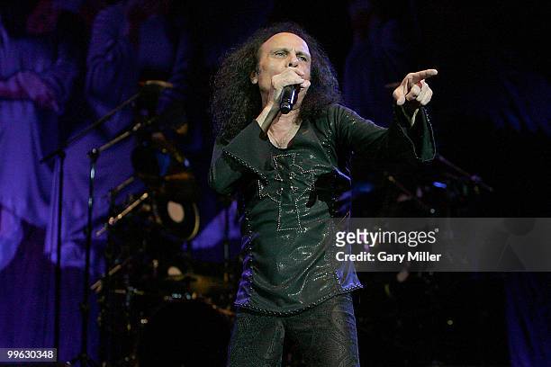 Vocalist Ronnie James Dio performing here in concert with Heaven & Hell at the Verizon Wireless Amphitheater in San Antonio, Texas on May 01, 2007...