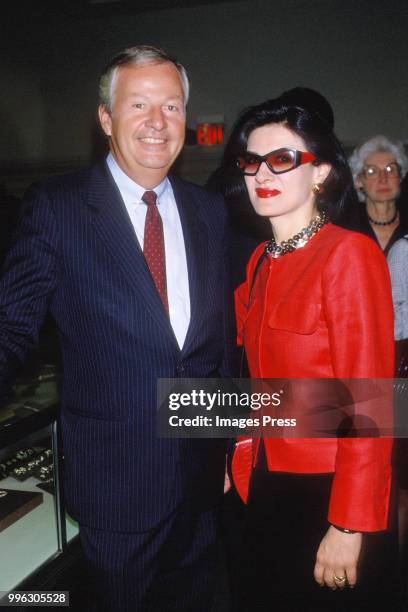 Paloma Picasso and guest at Breakfast at Tiffany circa 1987 in New York.