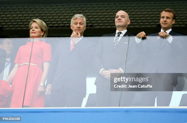 Queen Mathilde of Belgium, King Philippe of Belgium, FIFA President Gianni Infantino and President of France Emmanuel Macron during the 2018 FIFA...