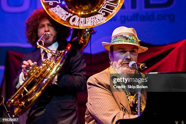 Director of the Preservation Hall Jazz Band and tuba player Ben Jaffe and New Orleans musician Dr John perform at the GULF AID benefit concert at...