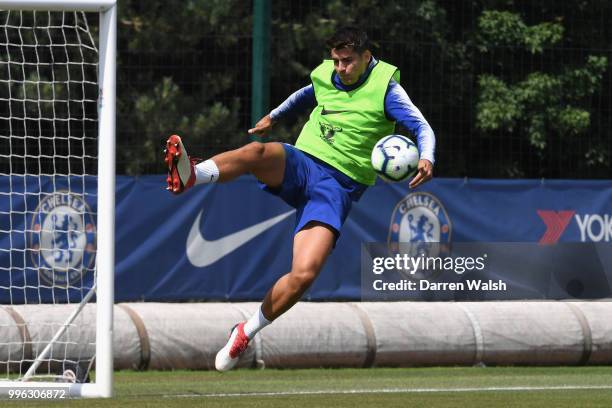 Alvaro Morata of Chelsea during a training session at Chelsea Training Ground on July 11, 2018 in Cobham, England.