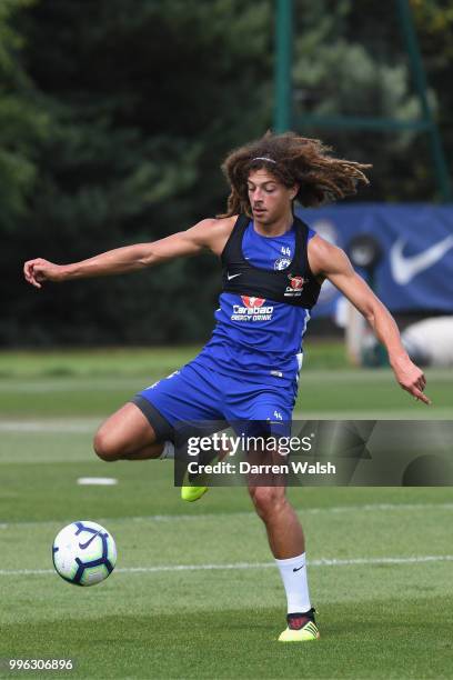 Ethan Ampadu of Chelsea during a training session at Chelsea Training Ground on July 11, 2018 in Cobham, England.