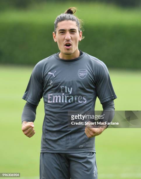 Hector Bellerin of Arsenal during a training session at London Colney on July 11, 2018 in St Albans, England.