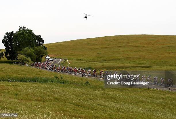 The peloton rolls through the countryside during Stage One of the 2010 Tour of California from Nevada City to Sacramento on May 16, 2010 in...
