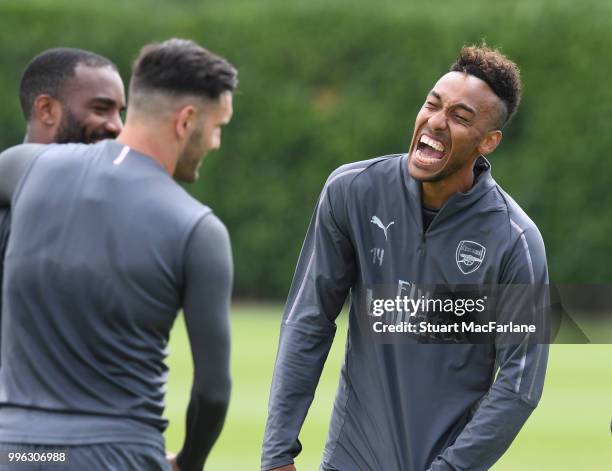 Pierre-Emerick Aubameyang of Arsenal during a training session at London Colney on July 11, 2018 in St Albans, England.