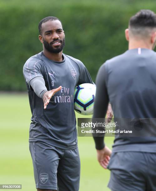 Alex Lacazette of Arsenal during a training session at London Colney on July 11, 2018 in St Albans, England.