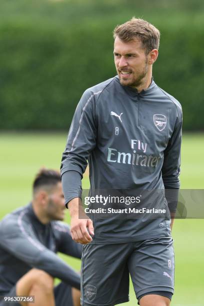 Aaron Ramsey of Arsenal during a training session at London Colney on July 11, 2018 in St Albans, England.