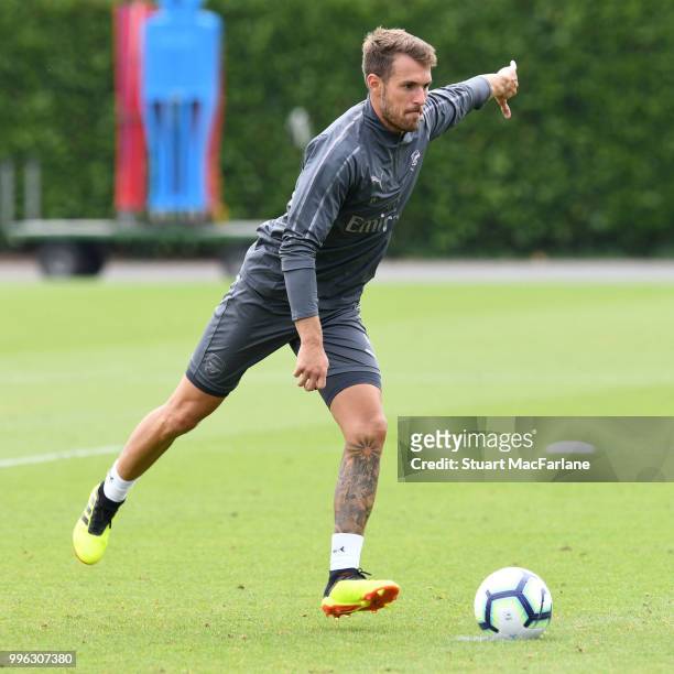 Aaron Ramsey of Arsenal during a training session at London Colney on July 11, 2018 in St Albans, England.