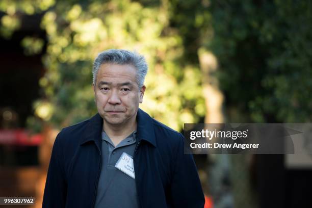 Kevin Tsujihara, chairman and chief executive officer of Warner Bros. Entertainment, arrives for a morning session of the annual Allen & Company Sun...