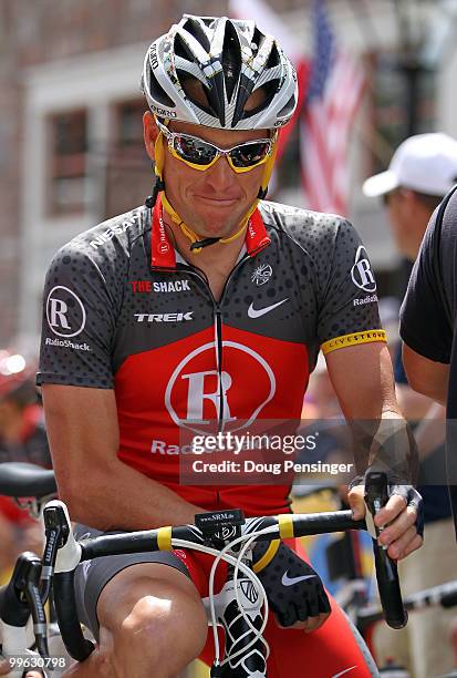 Lance Armstrong of the USA and riding for Team Radio Shack prepares for the start of Stage One of the 2010 Tour of California from Nevada City to...