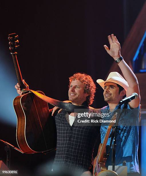 Singers/Songwriters Dierks Bentley/Brad Paisley perform during the Music City Keep on Playin' benefit concert at the Ryman Auditorium on May 16, 2010...