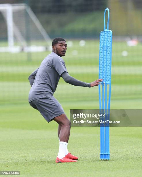 Ainsley Maitland-Niles of Arsenal during a training session at London Colney on July 11, 2018 in St Albans, England.