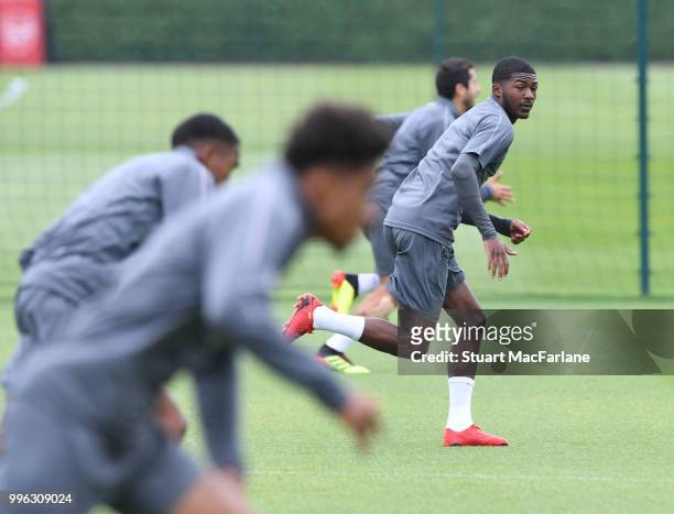 Ainsley Maitland-Niles of Arsenal during a training session at London Colney on July 11, 2018 in St Albans, England.