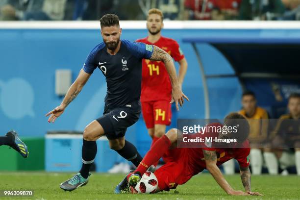 Olivier Giroud of France, Dries Mertens of Belgium, Axel Witsel of Belgium during the 2018 FIFA World Cup Semi Final match between France and Belgium...