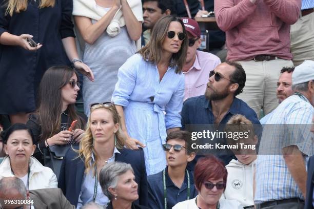 Pippa Middleton and James Middleton attend day nine of the Wimbledon Tennis Championships at the All England Lawn Tennis and Croquet Club on July 11,...