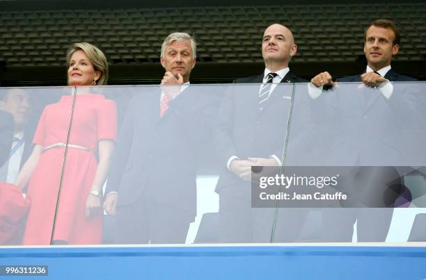 Queen Mathilde of Belgium, King Philippe of Belgium, FIFA President Gianni Infantino and President of France Emmanuel Macron during the 2018 FIFA...