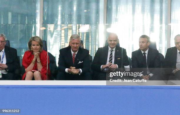 Queen Mathilde of Belgium, King Philippe of Belgium, FIFA President Gianni Infantino and President of France Emmanuel Macron during the 2018 FIFA...