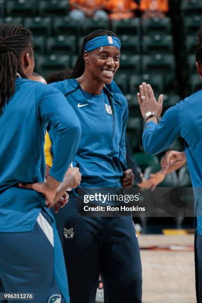 Sylvia Fowles of the Minnesota Lynx warms up before the game against the Indiana Fever on July 11, 2018 at Bankers Life Fieldhouse in Indianapolis,...