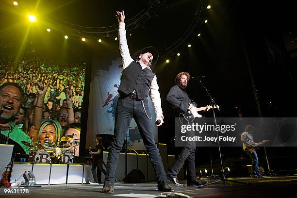 Kix Brooks and Ronnie Dunn of Brooks & Dunn perform in concert during "The Last Rodeo" Tour at the Jerome Schottenstein Center on May 16, 2010 in...
