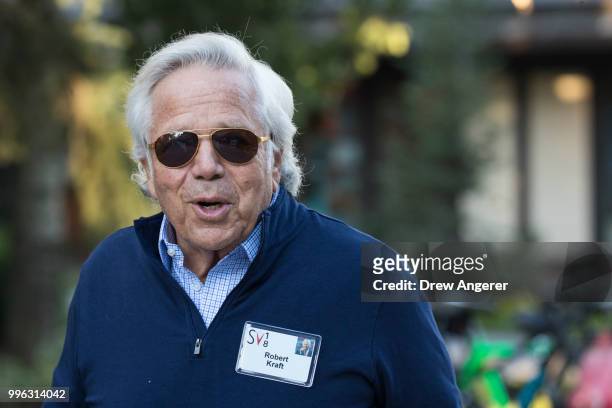 Robert Kraft, owner of the New England Patriots football team and chief executive officer of the Kraft Group, arrives for a morning session of the...