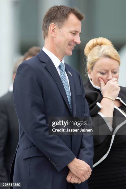 New British Foreign Secretary Jeremy Hunt after attending the opening ceremony at the 2018 NATO Summit at NATO headquarters on July 11, 2018 in...