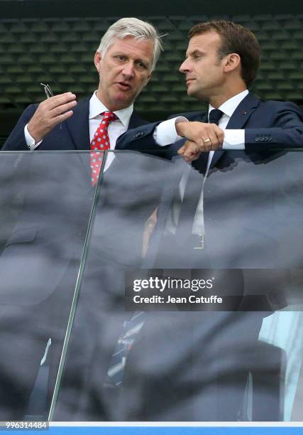King Philippe of Belgium, President of France Emmanuel Macron during the 2018 FIFA World Cup Russia Semi Final match between France and Belgium at...