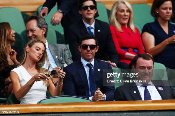 Erica Stoll and Rory McIlroy attend day nine of the Wimbledon Lawn Tennis Championships at All England Lawn Tennis and Croquet Club on July 11, 2018...