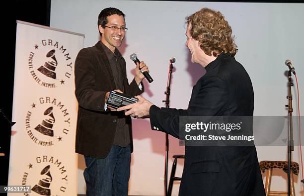 Chris Wiltsee the Executive Director of the Recording Academy San Francisco Chapter hands out prizes at the GRAMMY U Music Industry Summit at...