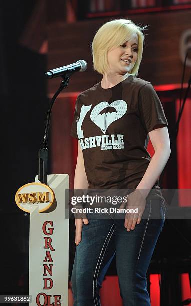 Singer/Songwriter Kellie Pickler performs during the Music City Keep on Playin' benefit concert at the Ryman Auditorium on May 16, 2010 in Nashville,...