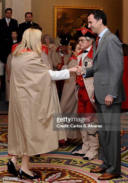 Prince Felipe of Spain receives "The National Society Sons of the American Revolution" members at the Zarzuela Palace on May 14, 2010 in Madrid,...