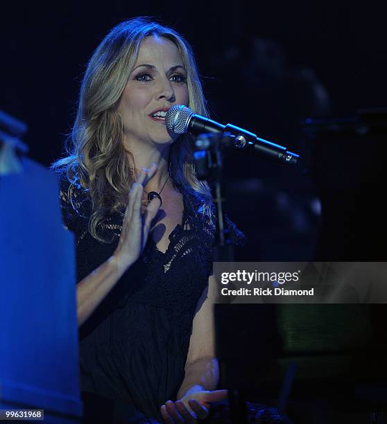 Singer/Songwriter Sheryl Crow performs during the Music City Keep on Playin' benefit concert at the Ryman Auditorium on May 16, 2010 in Nashville,...