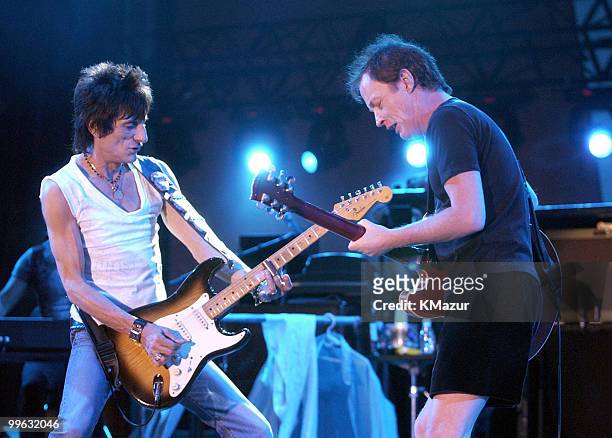 Ron Wood of The Rolling Stones and Angus Young of AC/DC
