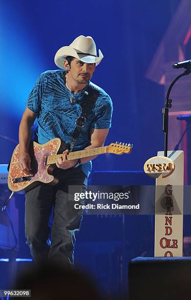 Singer/Songwriter Brad Paisley performs during the Music City Keep on Playin' benefit concert at the Ryman Auditorium on May 16, 2010 in Nashville,...