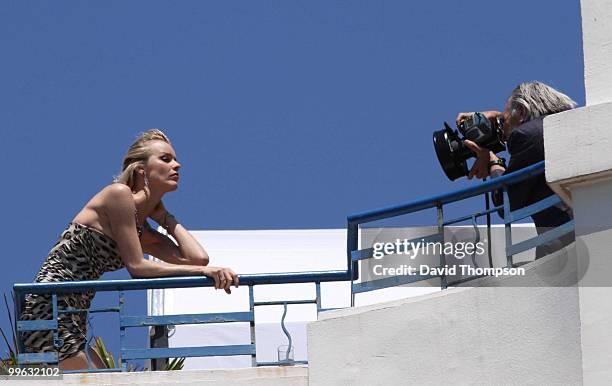 Eva Herzigova sighting on the roof top of the Martinez Hotel during a photo shoot on May 16, 2010 in Cannes, France.