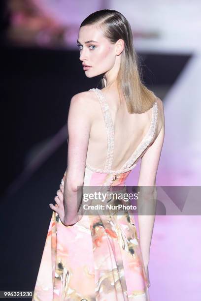 Model walks the runway at the 'Hannibal Laguna' catwalk during the Mercedes-Benz Madrid Fashion Week Spring/Summer in Madrid, Spain. July 10, 2018.