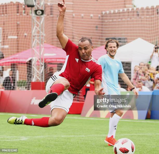 Cafu controls the ball during the Legends Football Match in "The park of Soccer and rest" at Red Square on July 11, 2018 in Moscow, Russia.