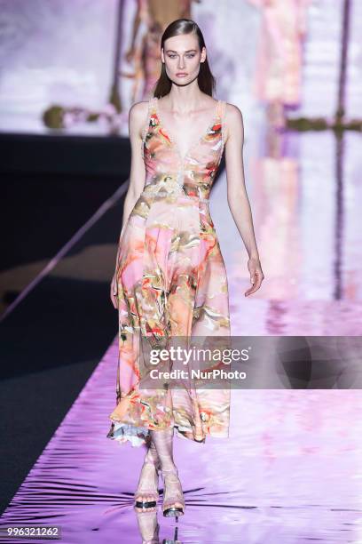 Model walks the runway at the 'Hannibal Laguna' catwalk during the Mercedes-Benz Madrid Fashion Week Spring/Summer in Madrid, Spain. July 10, 2018.